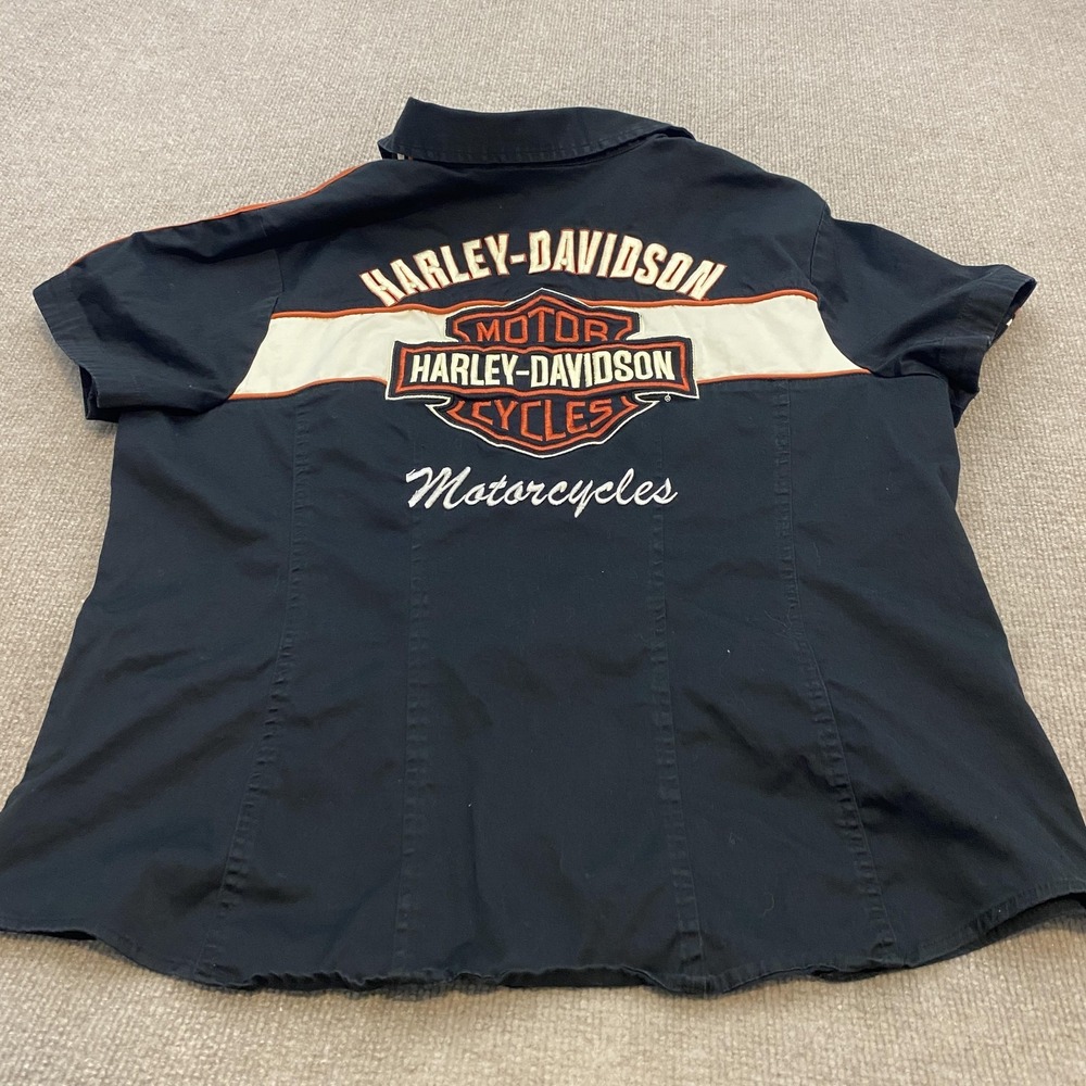 Harley-Davidson Shirt Womens 1W Black Embroidered Zip Front Short Sleeve Top